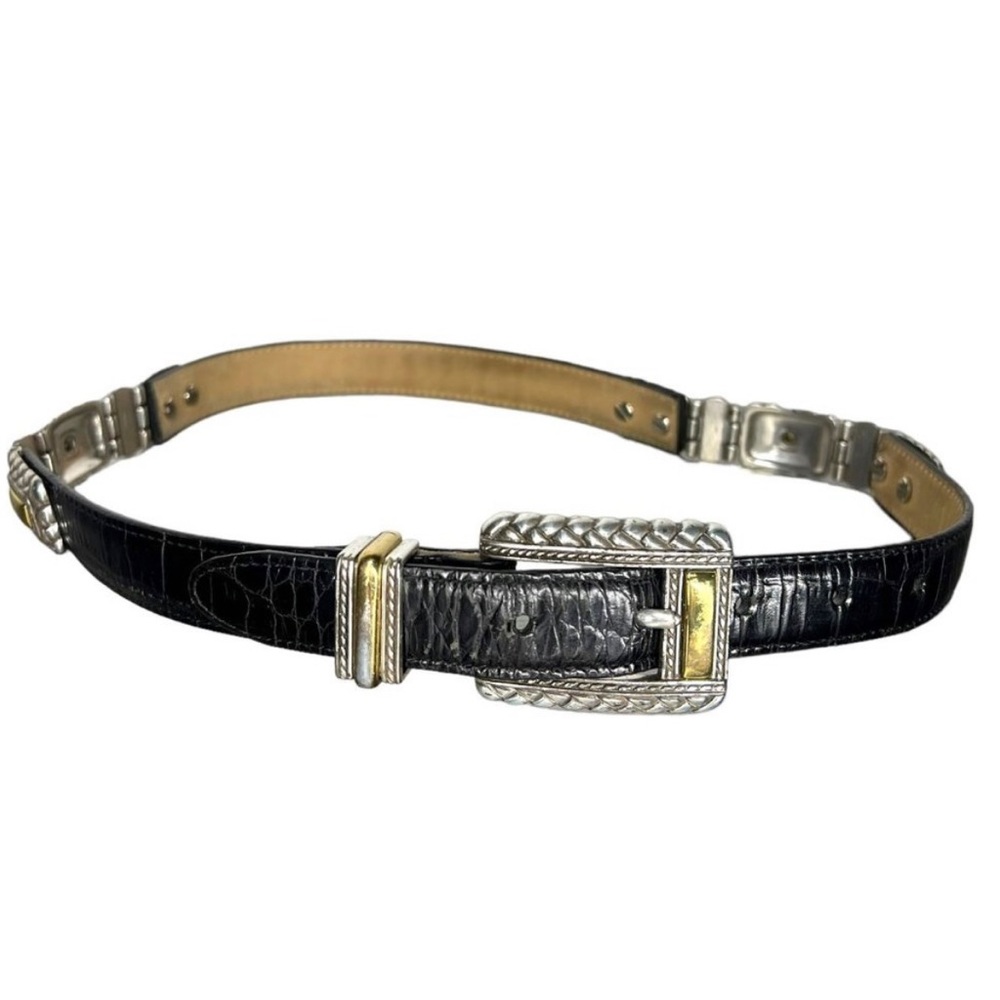 Brighton 44203 Alligator Grain Leather Silver/Gold Metal Women's Black Belt Sz S